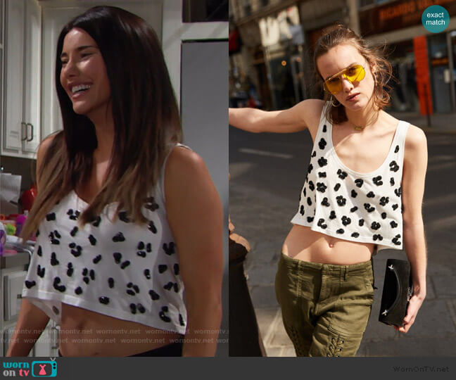 The Kooples Jersey and Leopard Cropped Embellished Tank Top worn by Steffy Forrester (Jacqueline MacInnes Wood) on The Bold and the Beautiful