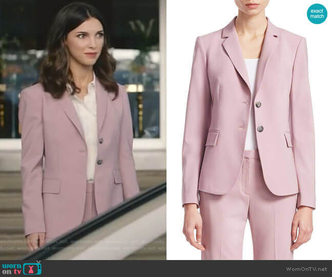 Theory Nichelle Blazer in Dusty Lilac worn by Alicia Mendoza (Denyse Tontz) on Grand Hotel