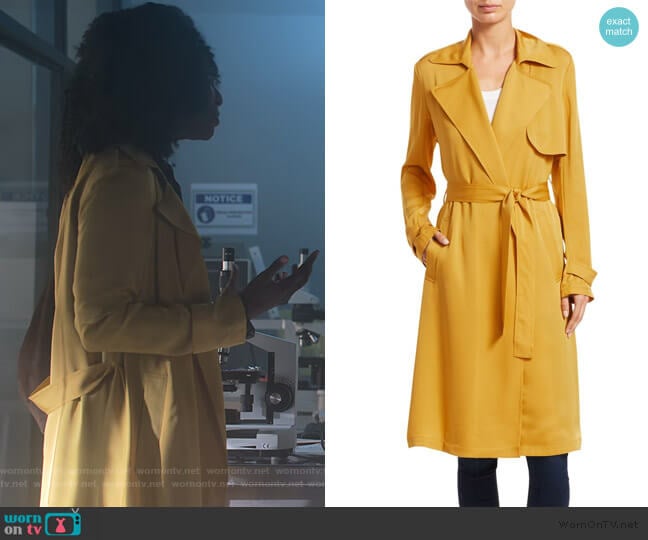 Theory Oaklane Modern Silk Trench Coat worn by Angela Archer (Samantha Marie Ware) on What/If