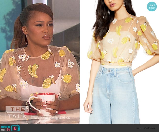 Topshop Fruit Floral Mesh Top worn by Eve on The Talk