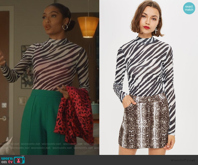 Topshop Zebra Print Long Sleeve Top worn by Zoey Johnson (Yara Shahidi) on Grown-ish