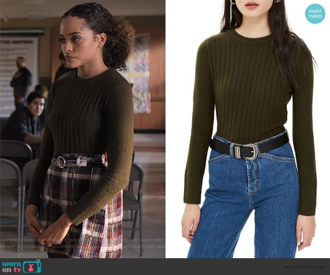 Topshop Rib Sweater in Olive worn by Tabitha Foster (Quintessa Swindell) on Trinkets
