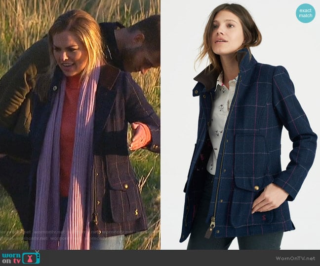 Joules Tweed Navy Check Fieldcoat worn by Hannah Brown on The Bachelorette