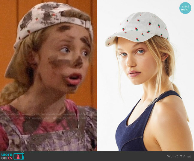 Urban Outfitters Strawberry Baseball Hat worn by Destiny Baker (Mallory James Mahoney) on Bunkd