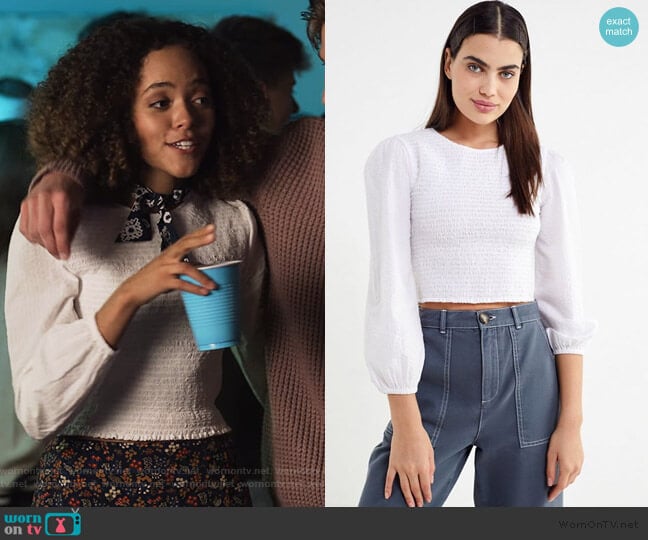 Urban Outfitters Luca Smocked Long Sleeve Top worn by Tabitha Foster (Quintessa Swindell) on Trinkets