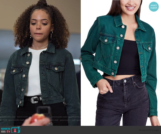 Urban Outfitters Overdyed Crop Denim Jacket worn by Tabitha Foster (Quintessa Swindell) on Trinkets