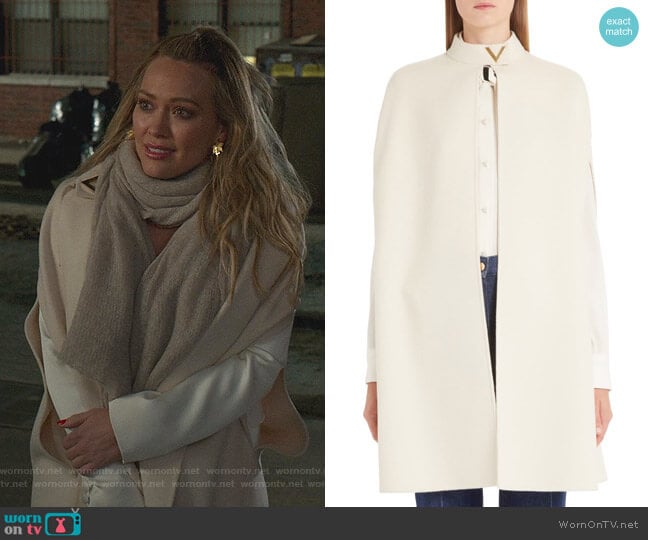 Valentino V-Detail Double Face Wool & Angora Rabbit Cape worn by Kelsey Peters (Hilary Duff) on Younger