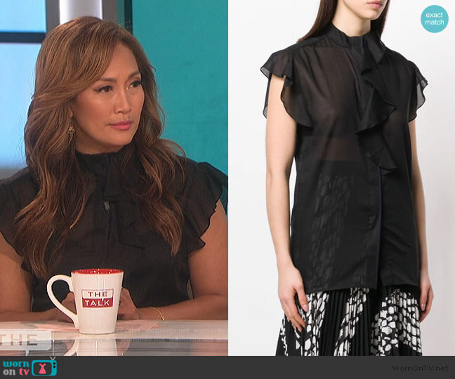 Victoria Victoria Beckham Flute Ruffle Black Blouse worn by Carrie Inaba on The Talk