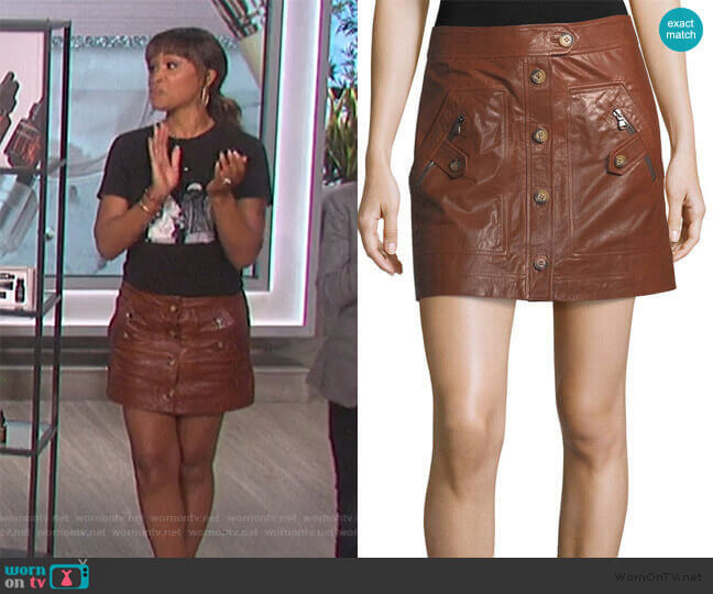 Veronica Beard Monroe A-Line Cargo Leather Skirt worn by Eve on The Talk