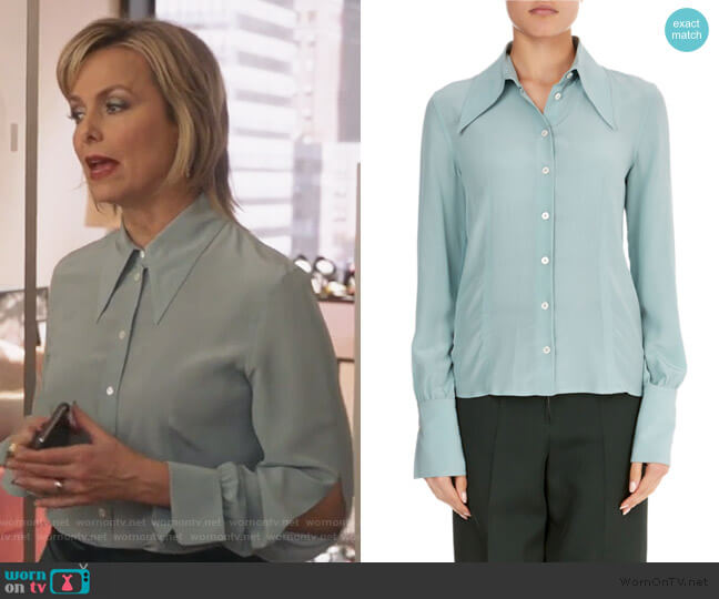 Victoria Beckham Long-Sleeve Silk Pointed-Collar Top worn by Jacqueline (Melora Hardin) on The Bold Type