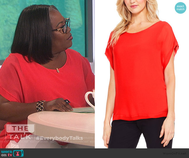Vince Camuto Red Chiffon Sheer Top worn by Sheryl Underwood on The Talk