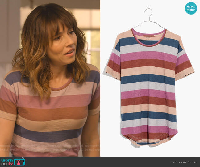 Madewell Whisper Cotton Crewneck Tee in Longrock Stripe worn by Judy Hale (Linda Cardellini) on Dead to Me