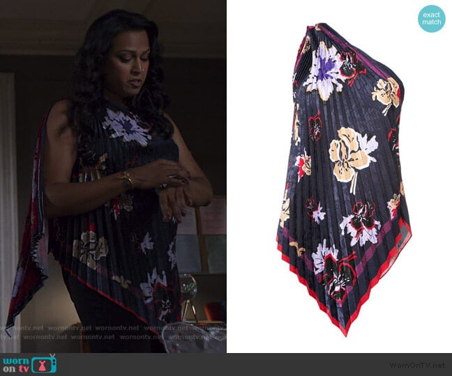 Yigal Azrouel Asymmetric Pleated Top worn by Gillian (Aneesh Sheth) on Jessica Jones