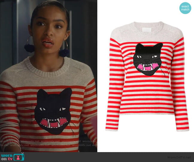 Zadig & Voltaire Lilo Striped Cat Jumper worn by Zoey Johnson (Yara Shahidi) on Grown-ish