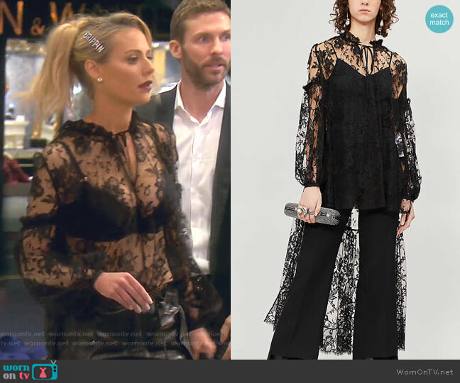 Alexander McQueen Neck-Tie Asymmetric-Hem Lace Shirt worn by Dorit Kemsley on The Real Housewives of Beverly Hills