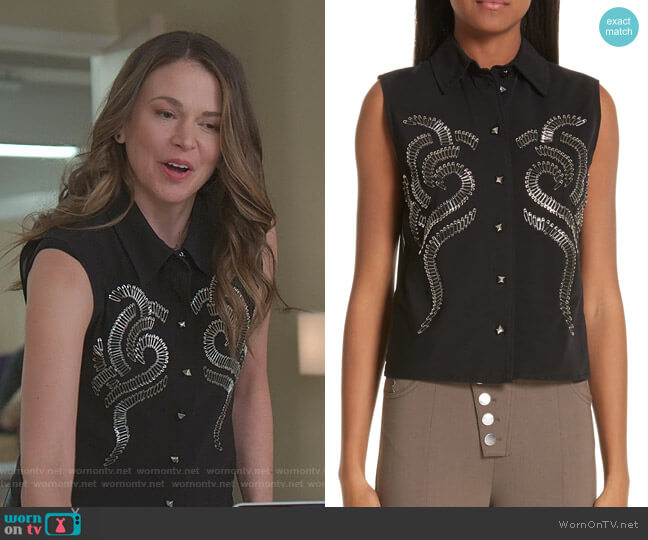 Alexander Wang Safety Pin Mesh Back Blouse worn by Liza Miller (Sutton Foster) on Younger