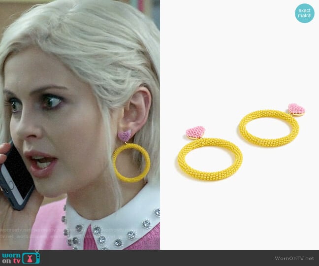 Alison Lou x J. Crew Beaded Heart Drop Hoop Earrings worn by Liv Moore (Rose McIver) on iZombie