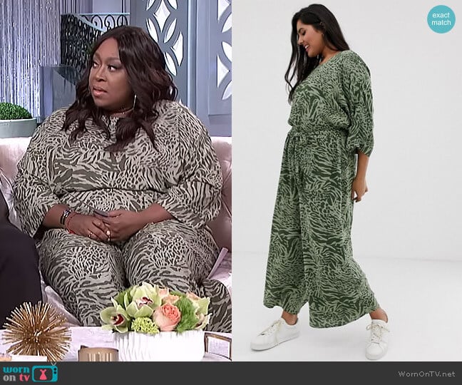Asos Curve Tie Waist Jumpsuit in Animal Print worn by Loni Love on The Real