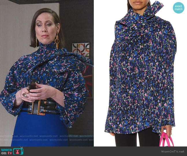 Balenciaga Printed Plissé Blouse worn by Diana Trout (Miriam Shor) on Younger