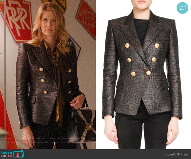 Balmain Classic Crocodile-Print Blazer worn by Renata Klein (Laura Dern) on Big Little Lies