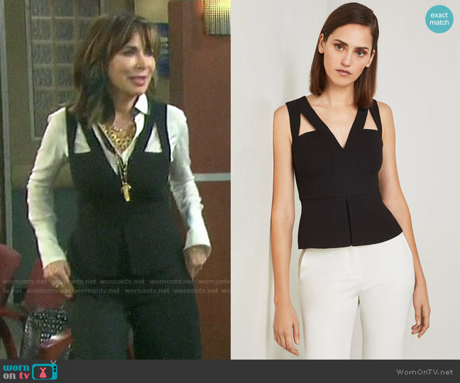 Bcbgmaxazria Hailee Cutout Peplum Top worn by Kate Roberts (Lauren Koslow) on Days of our Lives