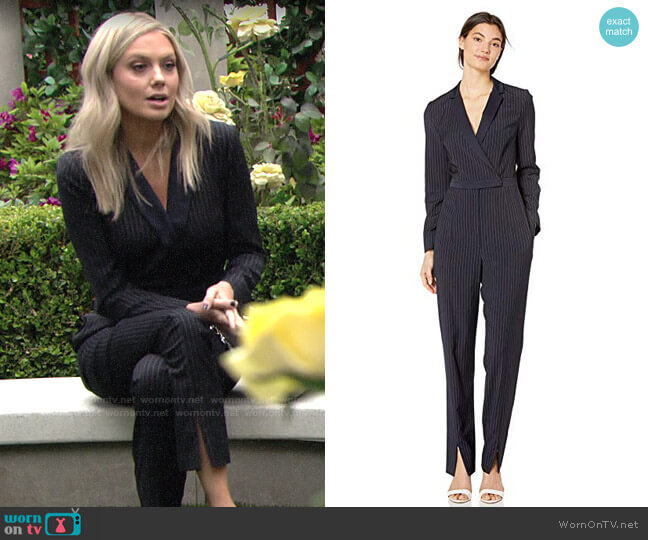 Bcbgmaxazria Faux Wrap Pinstripe Jumpsuit worn by Abby Newman (Melissa Ordway) on The Young and the Restless