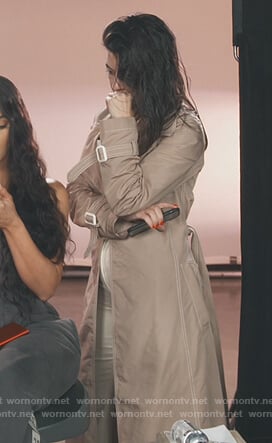 Kourtney’s beige wrap trench coat on Keeping Up with the Kardashians