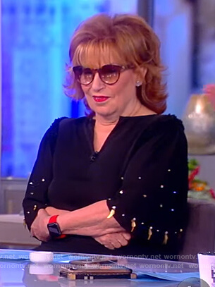 Joy’s black embellished sleeve blouse on The View
