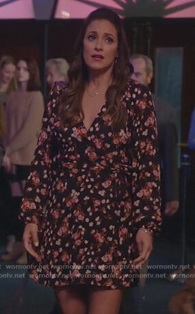 Colleen’s black floral wrap dress on Life in Pieces