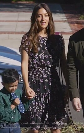 Colleen’s black floral dress on Life in Pieces