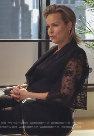 Jacqueline’s black lace sleeve jacket on The Bold Type