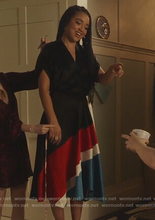 Kat’s colorblock surplice dress on The Bold Type
