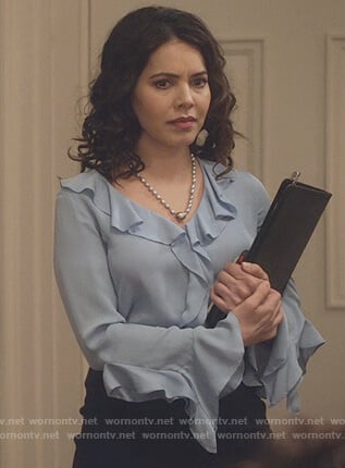 Isabel’s blue ruffled blouse on Designated Survivor