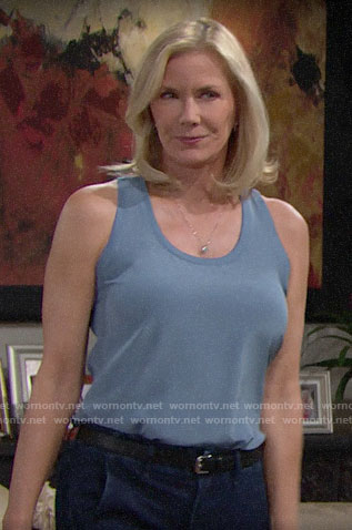 Brooke’s blue silk tank top on The Bold and the Beautiful