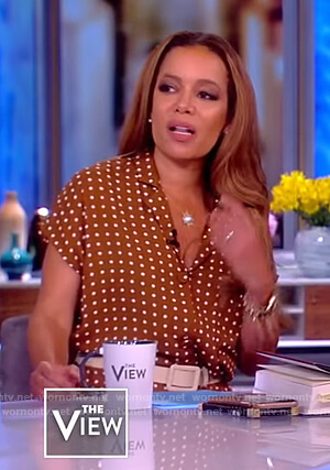 Sunny’s brown polka dot jumpsuit on The View