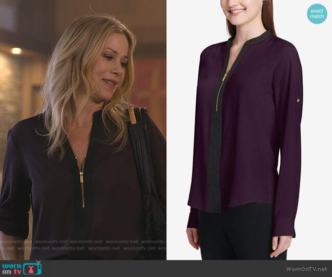Calvin Klein Two-Tone Zip Blouse worn by Jen Harding (Christina Applegate) on Dead to Me