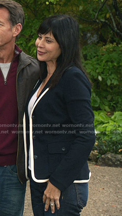 Cassie’s navy blazer with white trim on Good Witch