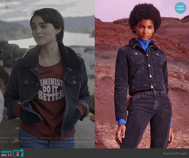 BDG Cord & Borg Shrunken Western Jacket worn by Elodie Davis (Brianna Hildebrand) on Trinkets