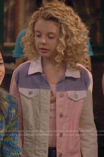 Destiny’s colorblock denim jacket and cherub top on Bunkd