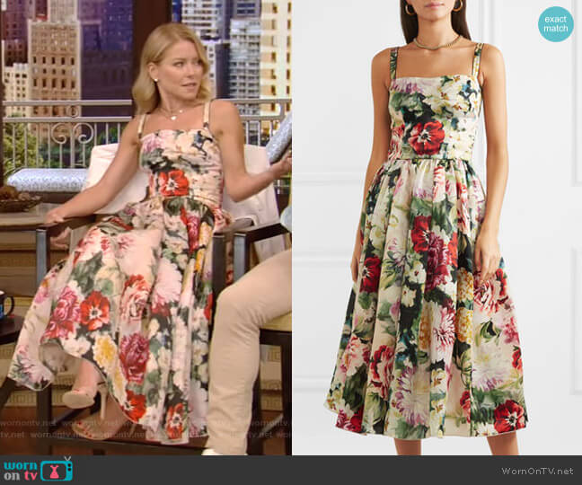 Dolce & Gabbana Floral-print Duchesse Midi Dress worn by Kelly Ripa on Live with Kelly and Mark