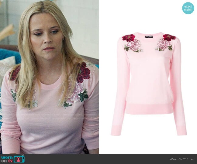 Dolce & Gabbana Cashmere Rose Patch Sweater worn by Madeline Martha Mackenzie (Reese Witherspoon) on Big Little Lies