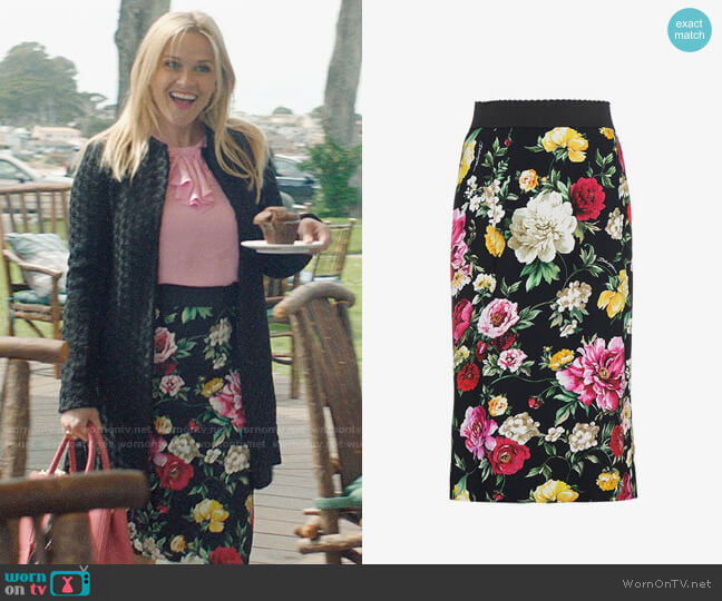 Dolce & Gabbana Silk Floral Pencil Skirt worn by Madeline Martha Mackenzie (Reese Witherspoon) on Big Little Lies