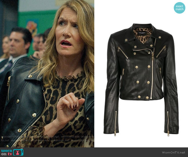Dolce & Gabbana Studded Leather Biker Jacket worn by Renata Klein (Laura Dern) on Big Little Lies