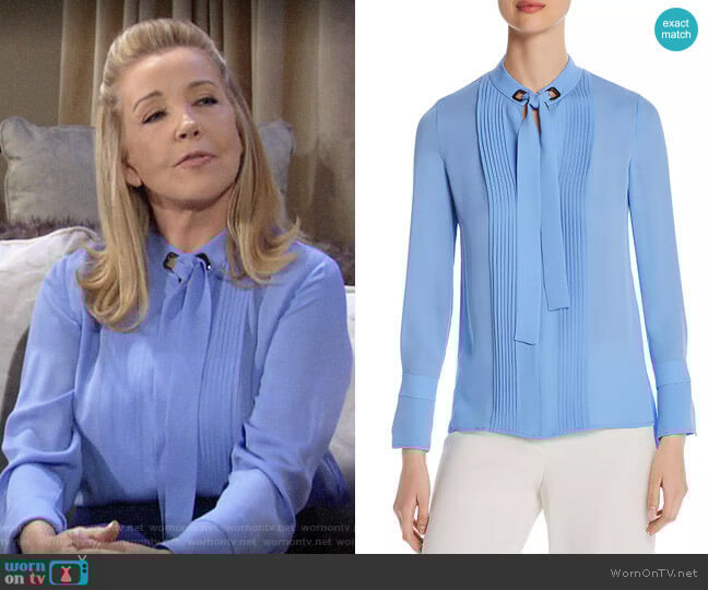 Elie Tahari Lisa Tie-Neck Pintuck Blouse worn by Nikki Reed Newman (Melody Thomas-Scott) on The Young and the Restless