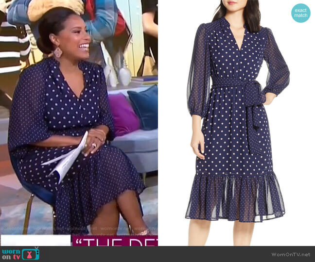 Eliza J Long Sleeve Chiffon Midi Dress worn by Sheinelle Jones on Today