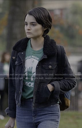 Elodie’s black corduroy jacket on Trinkets