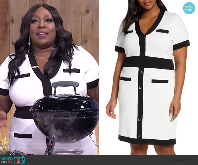Eloquii Button Detail Contrast Sweater Dress worn by Loni Love on The Real