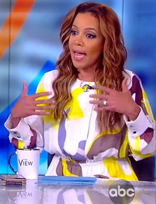 Sunny’s white printed asymmetric dress on The View
