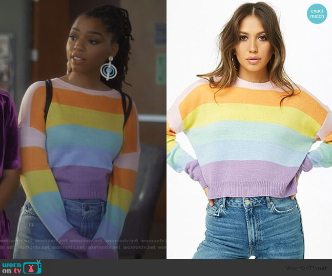 Forever 21 Rainbow Stripe Sweater worn by Jazlyn Forster (Chloe Bailey) on Grown-ish