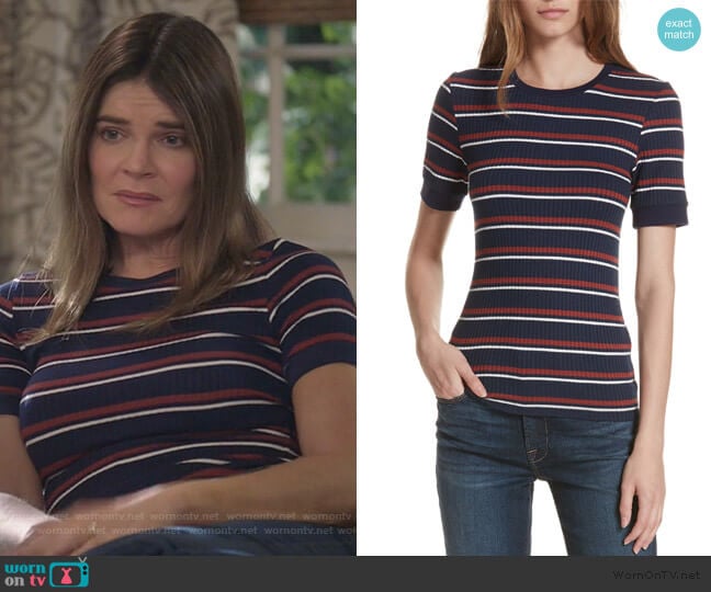 Frame 70s Fitted Tee worn by Heather Hughes (Betsy Brandt) on Life in Pieces